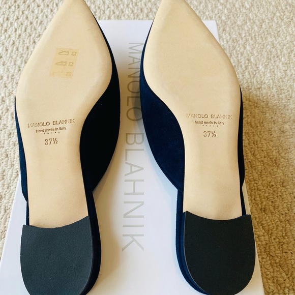 Manolo Blahnik Navy blue Maysale buckled flat by. - Picture 7 of 7